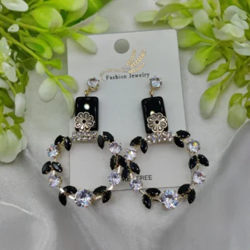 Elegant Earrings with Black and Crystal Accents | For Girls | Luxury Look Earrings