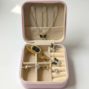 Elegant Butterfly Jewelry – 6-Piece Gold-Tone Collection withTravel Case